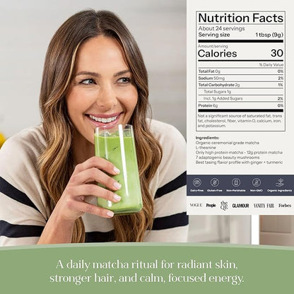 Kroma’s Beauty Matcha Latte Powder 0.60 Oz, 17g, 7 Servings – Collagen Ceremonial Grade Matcha Green Tea with Protein for Glowing Skin & Hair Support w/ Bovine Collagen, Ginger & Turmeric - Premium Matcha Powder w/ Adaptogenic Mushrooms