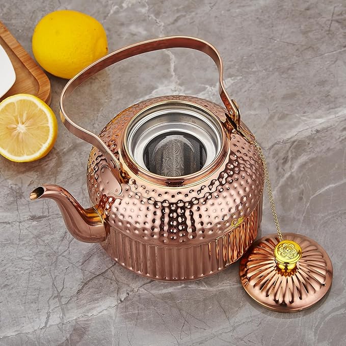SANQIAHOME Antique 1.5L (50Oz) Stainless Steel Teapot with Infuser copper