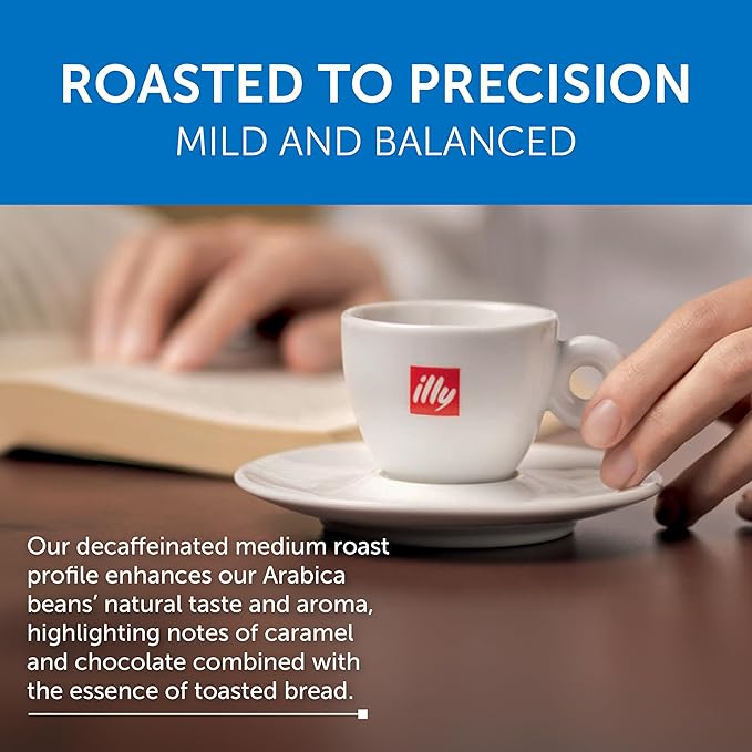 illy Aluminum Espresso Capsules - Compatible with Nespresso Machines - Decaf Coffee - Mild & Balanced - Notes of Caramel and Chocolate - Single Serve Capsules - 10 Count (Pack of 5)