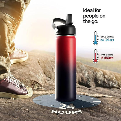 Stainless Steel Insulated Water Bottle and Travel Mug for Hot and Cold Beverages, Wide Mouth, Double Wall Insulated Hydration Sports Water Bottle for Hiking, Biking, Outdoor, 22 OZ BPA Free