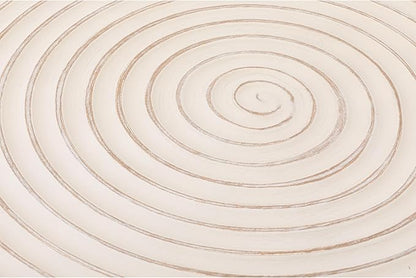 2-Piece Modern Farmhouse Living Room Coffee Table Set, Round Table Natural Finish with Handcrafted Wood Ring Motif, White