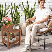 LZRS Round Adirondack Side Table Double End Table, Outdoor Side Tables for Patio, Backyard,Pool, Indoor Companion, Easy Maintenance & Weather Resistant(Brown)