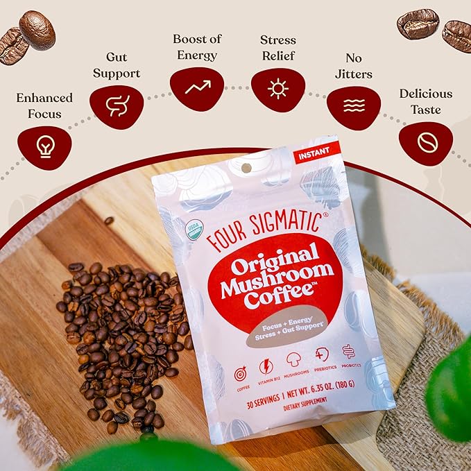 Four Sigmatic Original Mushroom Coffee | High Dose Lion's Mane, Chaga, Turkey Tail, Cordyceps and Reishi | Energy, Focus & Immune Support | 30 Servings