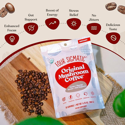 Four Sigmatic Original Mushroom Coffee | High Dose Lion's Mane, Chaga, Turkey Tail, Cordyceps and Reishi | Energy, Focus & Immune Support | 30 Servings