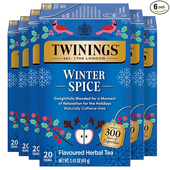 Twinings Winter Spice Herbal Tea Individually Wrapped, 20 Count (Pack of 6), Includes Camomile, Apple, Cinnamon, & Clove, Naturally Caffeine-Free, Enjoy Hot or Iced