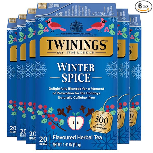 Twinings Winter Spice Herbal Tea Individually Wrapped, 20 Count (Pack of 6), Includes Camomile, Apple, Cinnamon, & Clove, Naturally Caffeine-Free, Enjoy Hot or Iced