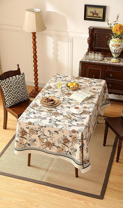 Designer Vintage Linen Rectangular Tablecloth,Floral and Bird Pattern Elegant Table Cloth,Fall Wrinkle Resistant Decor Tablecloths for Dining Kitchen Party Christmas,55"*87"-Murad A