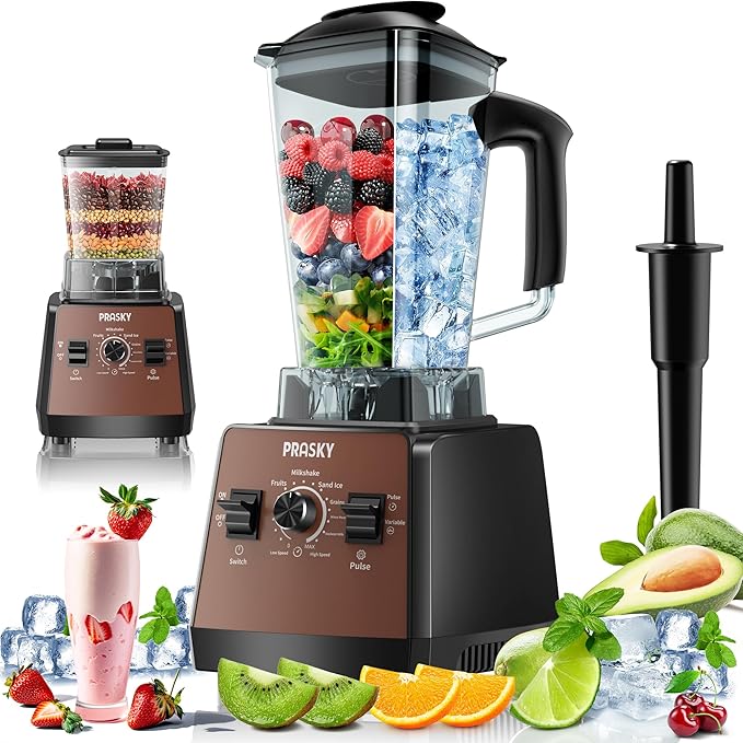 Professional Blender and Grinder Combo 25000RPM Powerful Blenders Kitchen 68oz BPA Free 2 Containers Countertop Blenders Ice, Grinding, Juice (Brown)