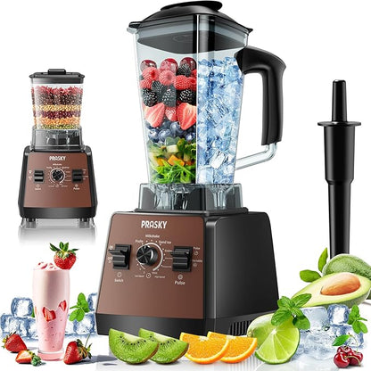 Professional Blender and Grinder Combo 25000RPM Powerful Blenders Kitchen 68oz BPA Free 2 Containers Countertop Blenders Ice, Grinding, Juice (Brown)