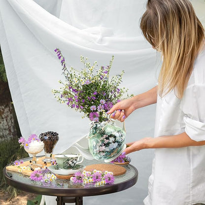 Teapot 30 oz Van Gogh Paintings Bone China Loose Tea Pot Floral Design Vintage Ceramic Coffee Water Pot European Style Porcelain (White Rose)