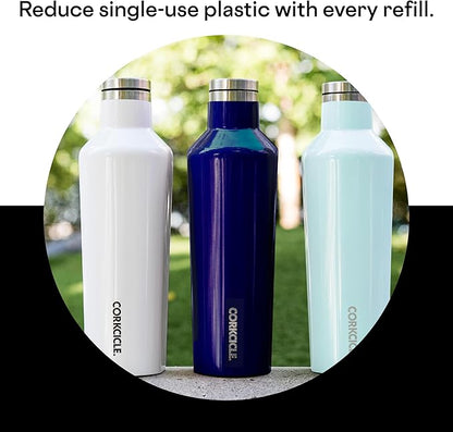 Corkcicle Insulated Water Bottle Thermos, Leakproof, Triple Insulated Stainless Steel, Easy Grip Flat Sides and Screw-on Cap, Cold for 25 Hours or Warm for 12 Hours, 25 oz, Black