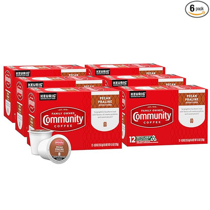 Community Coffee Pecan Praline Flavored 72 Count Coffee Pods, Medium Roast, Compatible with Keurig 2.0 K-Cup Brewers, 12 Count (Pack of 6)