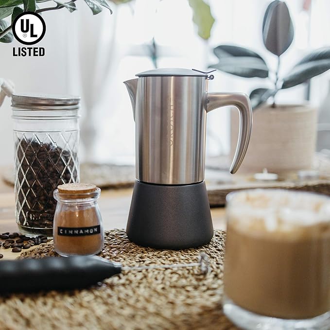 GROSCHE Milano Steel | 10 Espresso Cup | Stovetop Espresso Maker: Stainless Steel Moka Pot for Greca, Induction, Electric & Gas Stoves | Dishwasher Safe Stovetop Espresso Maker Moka Pot