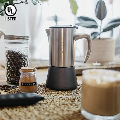 GROSCHE Milano Steel | 10 Espresso Cup | Stovetop Espresso Maker: Stainless Steel Moka Pot for Greca, Induction, Electric & Gas Stoves | Dishwasher Safe Stovetop Espresso Maker Moka Pot