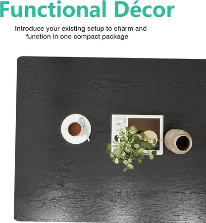 Black Coffee Table Rectangular Center Table for Living Room Open Space Side Table with Metal Frame, Easy Assembly,Wood Coffee Table