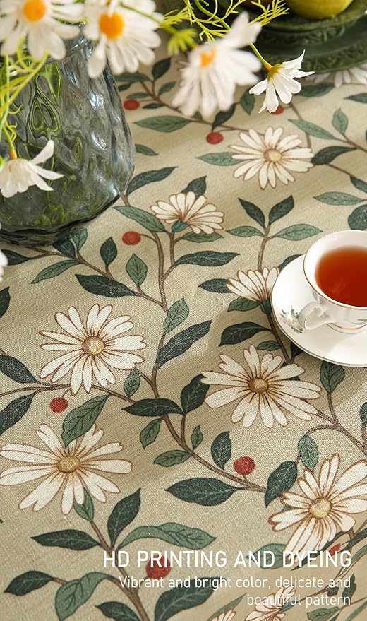 Designer Green Linen Small Square Table Cloth,Floral French Country Indoor Tablecloth,Stain Resistant Home Decor Tablecloths for Dining Kitchen Thanksgiving Christmas Party,55"*55"-Brune