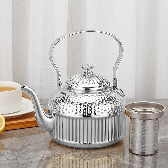 SANQIAHOME Antique 1.2L (40Oz) Stainless Steel Teapot with Infuser Silver