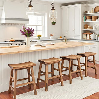 Alaterre Furniture Durango 26-Inch Industrial Wood Counter-Height Stools – Set of 2 Rustic Saddle Seat Bar Stools - Vintage Style with Light or Dark Lacquer Finish for Kitchen Island or Home Bar