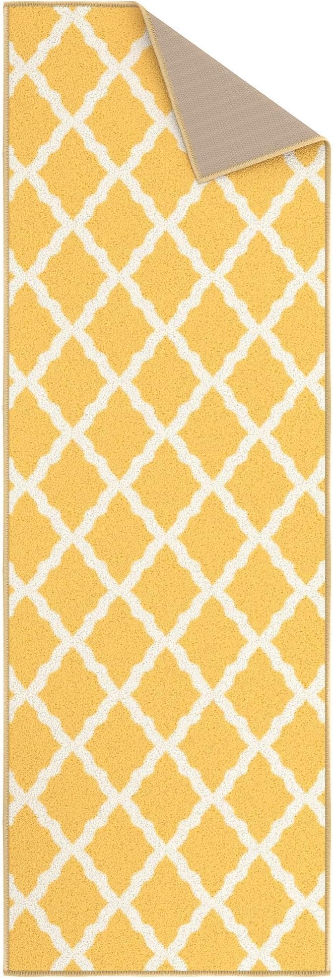 Ottomanson Hallway Runner Rug 20" x 59" Non Slip Trellis Area Rugs Easy to Clean Laundry Rug Runner Durable & Pet Friendly Floor Carpet Runners for Hallways Entryway Living Room Kitchen, Yellow