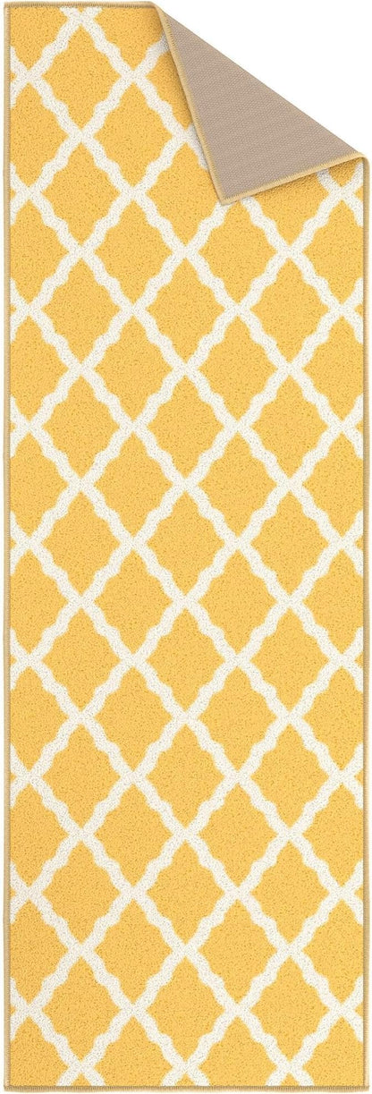 Ottomanson Hallway Runner Rug 20" x 59" Non Slip Trellis Area Rugs Easy to Clean Laundry Rug Runner Durable & Pet Friendly Floor Carpet Runners for Hallways Entryway Living Room Kitchen, Yellow