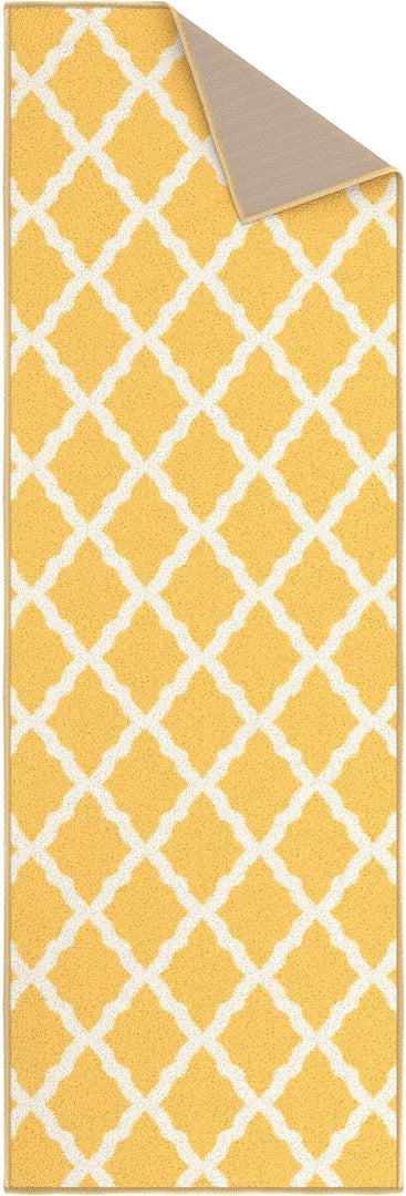 Ottomanson Hallway Runner Rug 20" x 59" Non Slip Trellis Area Rugs Easy to Clean Laundry Rug Runner Durable & Pet Friendly Floor Carpet Runners for Hallways Entryway Living Room Kitchen, Yellow