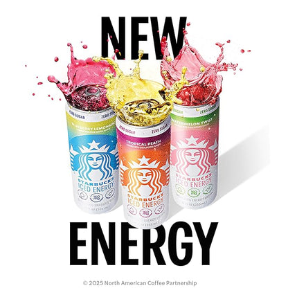 Starbucks Iced Energy Drink, Watermelon Splash, Zero Sugar Energy Drink, Plant Based Caffeine, Hydration, Mental Clarity, 12 Fl Oz Cans (Pack of 12)