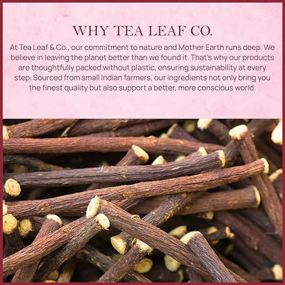 Tealeaf & Co. Licorice Root Tea Blended with Organic Spices - Pure Herbal Tea Bags with Cardamom, Ginger, Cinnamon Sticks & Licorice Root Extract - Low Caffeine - Gluten Free - 50 Teabags