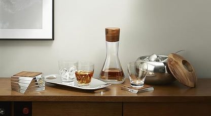 nambe Vie Decanter | Glass Wine Decanter Bottle for Bourbon, Brandy, Juice, and Liquor with Wood Stopper | Made of Glass and Acacia Wood | 10-Inch | Dishwasher Safe | Designed by Chris Granneberg