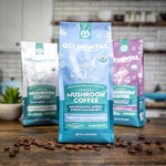 Load image into Gallery viewer, Organic Mushroom Coffee 3 Bag Gift Box Set, Lion's Mane &amp; Chaga, Red Reishi &amp; Chaga Decaffeinated, Turkey Tail &amp; Cordyceps, Immune Support &amp; Overall Wellbeing Dark Roast 36oz Ground