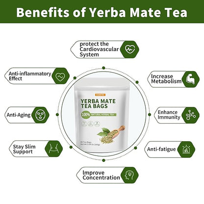 Unsmoked Yerba Mate Tea Bags with 80 Count - Yerba Mate Rich in Chlorophyll, Antioxidants and Vitamins