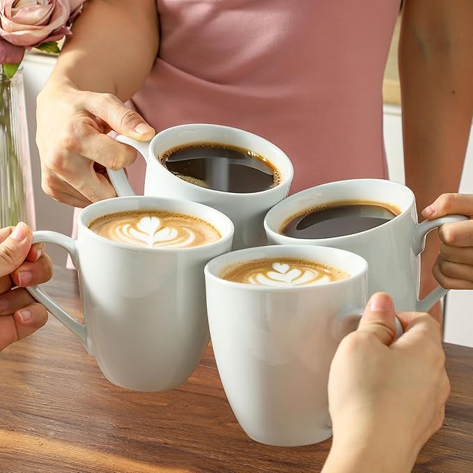 13 Oz Coffee Mugs Set of 4 Ceramic Coffee Mug White Coffee Cups Tea Cups New Home Office Restaurant Drinking Cup Sets Gift for Women Men Newlyweds Housewarming Wedding Party Christmas New Year Dinner