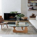 Load image into Gallery viewer, Noguchi Triangle Glass Coffee Table with Solid Wood Base, Vintage Clear Glass Top Modern Design for Living Room, Patio, Study, Light Walnut