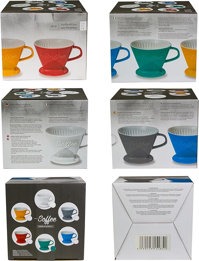 Creano XXL Porcelain Coffee Dripper Green - Ceramic Cone Brewer - Pour Over Coffee Maker - Filter Size 4 - huge and heavy quality 800gr/28oz - 6 Colours availeble