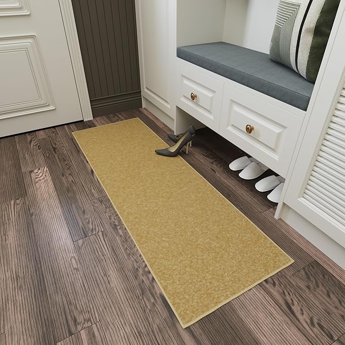 Ottomanson Hallway Runner Rug 20" x 59" Non Slip Solid Area Rugs Easy to Clean Laundry Rug Runner Durable & Pet Friendly Floor Carpet Runners for Hallways Entryway Living Room Kitchen, Beige