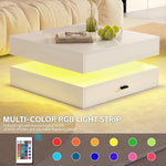 Load image into Gallery viewer, LED Coffee Table for Living Room - 2-Tier Modern High Gloss Square Table with Storage Drawers, 24-Color Adjustable Lights, Contemporary Wood Tea Tables for Home Office &amp; Waiting Room,White