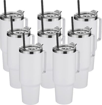HASLE OUTFITTERS 40 oz Stainless Steel Tumbler with Handle, Vacuum Insulated Tumblers Bulk, Reusable Double Wall Travel Coffee Mug, Durable Powder Coated Water Bottles(White, 8)