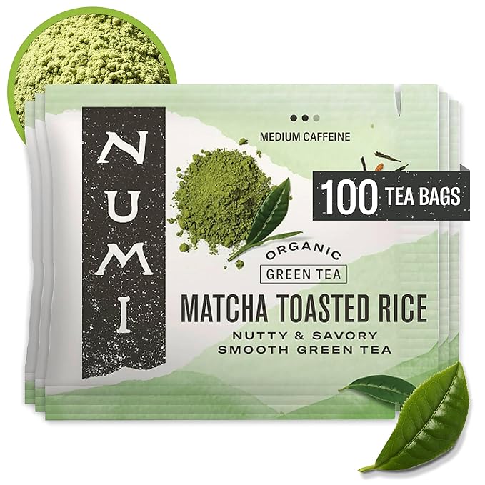 Numi Organic Matcha Toasted Rice Tea, 100 Tea Bags, Organic Genmaicha Green Tea, Caffeinated (Packaging May Vary)