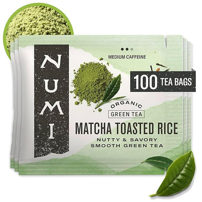 Numi Organic Matcha Toasted Rice Tea, 100 Tea Bags, Organic Genmaicha Green Tea, Caffeinated (Packaging May Vary)