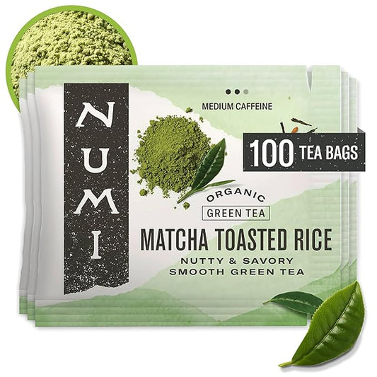 Numi Organic Matcha Toasted Rice Tea, 100 Tea Bags, Organic Genmaicha Green Tea, Caffeinated (Packaging May Vary)