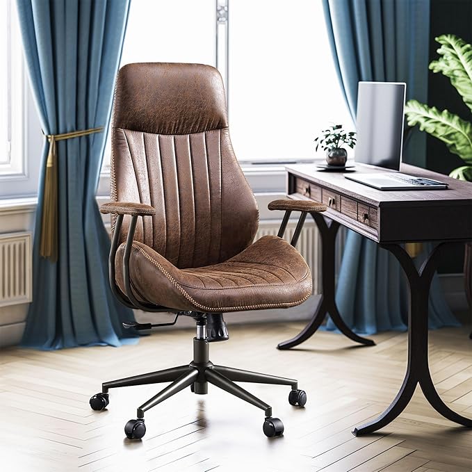High Back Office Chair,Modern Swivel Office Chair,Brown Suede Fabric Gaming Chair,Height Adjustable Home Office Desk Chair with Lumbar Support