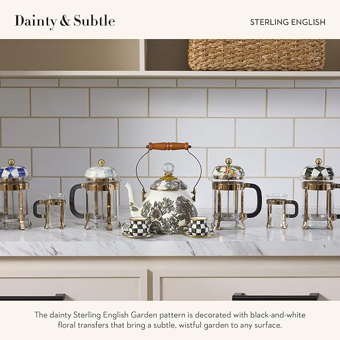 MACKENZIE-CHILDS 2-Quart Enamel Tea Kettle, Cute Tea Kettle for Stovetop, Sterling English Garden