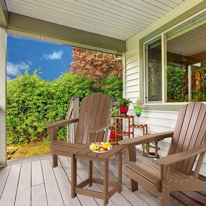 LZRS Adirondack Square Outdoor Side Table for Patio, Pool Composite Patio Table,HDPE End Tables for Backyard,Pool, Indoor Companion, Easy Maintenance & Weather Resistant(Brown)