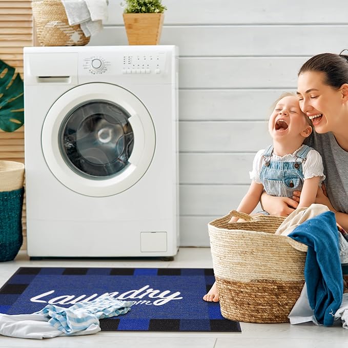 Ottomanson 26" x 35" Laundry Room Rug - Non-Slip Mat for Laundry & Mudroom - Durable, Stain-Resistant, and Easy to Clean - Perfect for High-Traffic Areas - Runner Rug for Entryway Bathroom, Navy