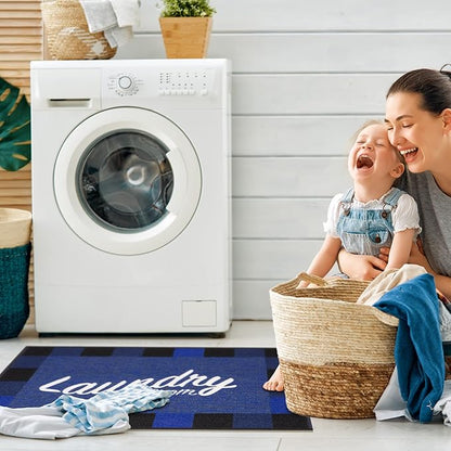 Ottomanson 26" x 35" Laundry Room Rug - Non-Slip Mat for Laundry & Mudroom - Durable, Stain-Resistant, and Easy to Clean - Perfect for High-Traffic Areas - Runner Rug for Entryway Bathroom, Navy