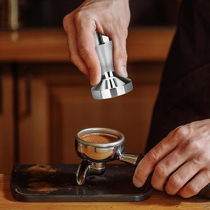 58MM Coffee Tamper, Espresso Press with Silicone Tamper Mat, Stainless Steel Coffee Press for Coffees Grounds Barista Espresso Machines Accessory