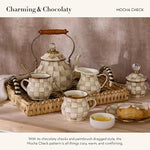 Load image into Gallery viewer, MACKENZIE-CHILDS Enamel Teapot, Cute Small Teapot with Lid, 4-Cup Capacity, Brown-and-White Mocha Check
