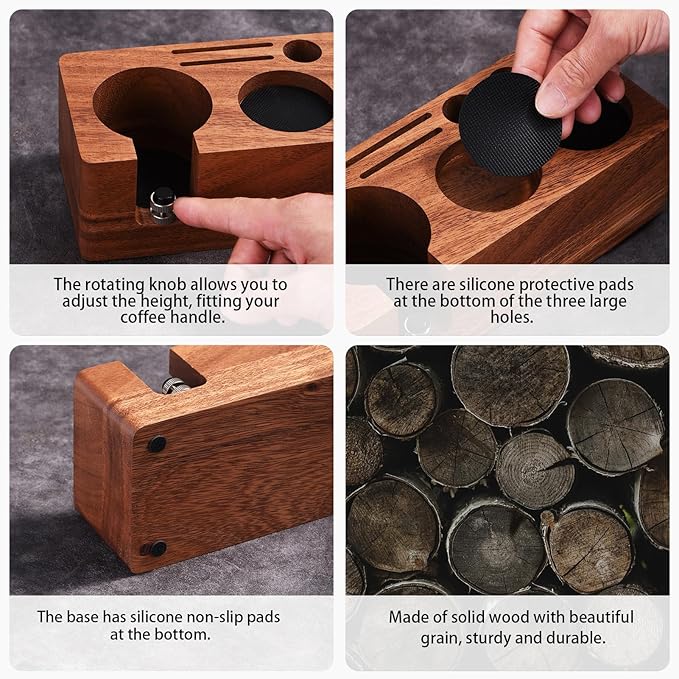Espresso Tamping Station(51/54MM) Walnut Wood, Espresso Coffee Anti-pressure Pad Stand, Espresso Station,Coffee Tamper Station Organizer for Countertop