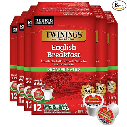 Twinings Decaffeinated English Breakfast Black Tea 72 K-Cup Pods for Keurig, 12 Count (Pack of 6), Smooth, Flavourful, Robust, Enjoy Hot or Iced