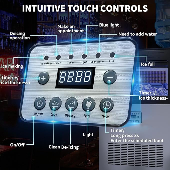 YITAHOME 2 Way Water Inlet Commercial Ice Maker Machine 150LBS/24H, 33LBS Storage Bin, Tap Water & Top Loading 3-5 Gallon Freestanding Ice Maker with Stainless Steel Ice Scoop Ice Bucket