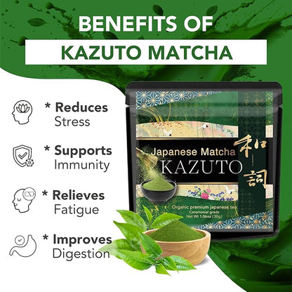 Kazuto Matcha Organic Ceremonial Green Tea Powder - Teahouse Edition - Premium First Harvest Ceremonial Grade- – Authentic Japanese First Harvest Ceremonial Grade Matcha Green Tea Powder from Shizuoka
